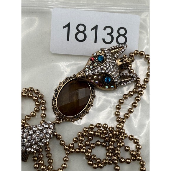 Betsey Johnson Fox Necklace Pendant Gold Tone Rhinestone 32" - Picture 8 of 8